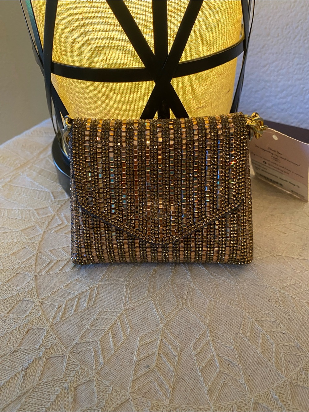 Beaded Gold Champagne Evening Crossbody Bag - Women's Elegant Clutch